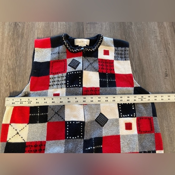 Vintage Susan Bristol Sweater Vest Large Patchwork Plaid Gingham Granny Cottage - Picture 4 of 8